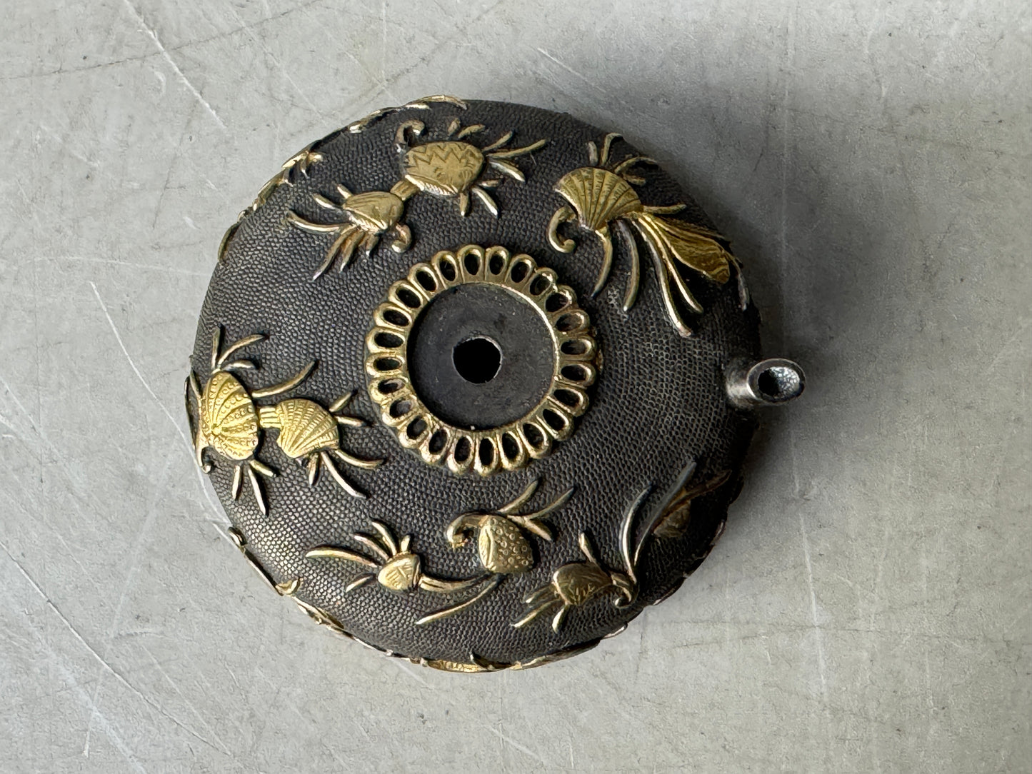 Y8633 SUITEKI Sterling silver water pot gold inlay stationery Japan antique