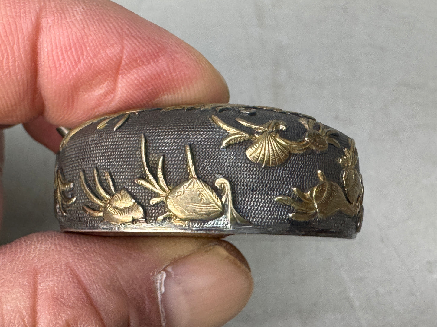 Y8633 SUITEKI Sterling silver water pot gold inlay stationery Japan antique
