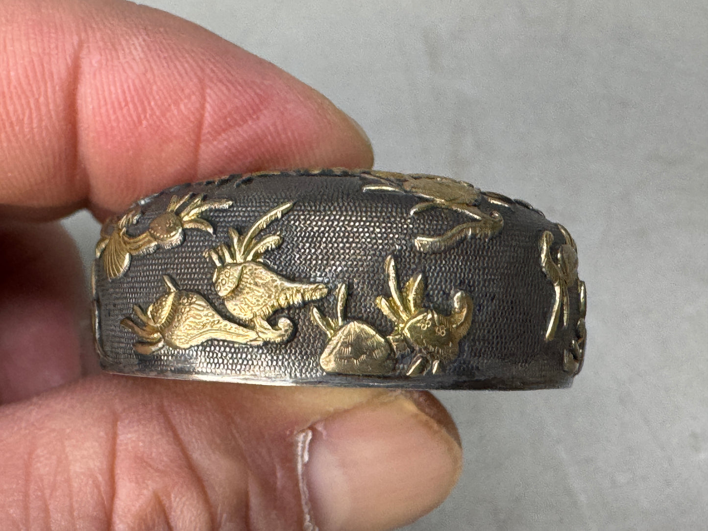 Y8633 SUITEKI Sterling silver water pot gold inlay stationery Japan antique