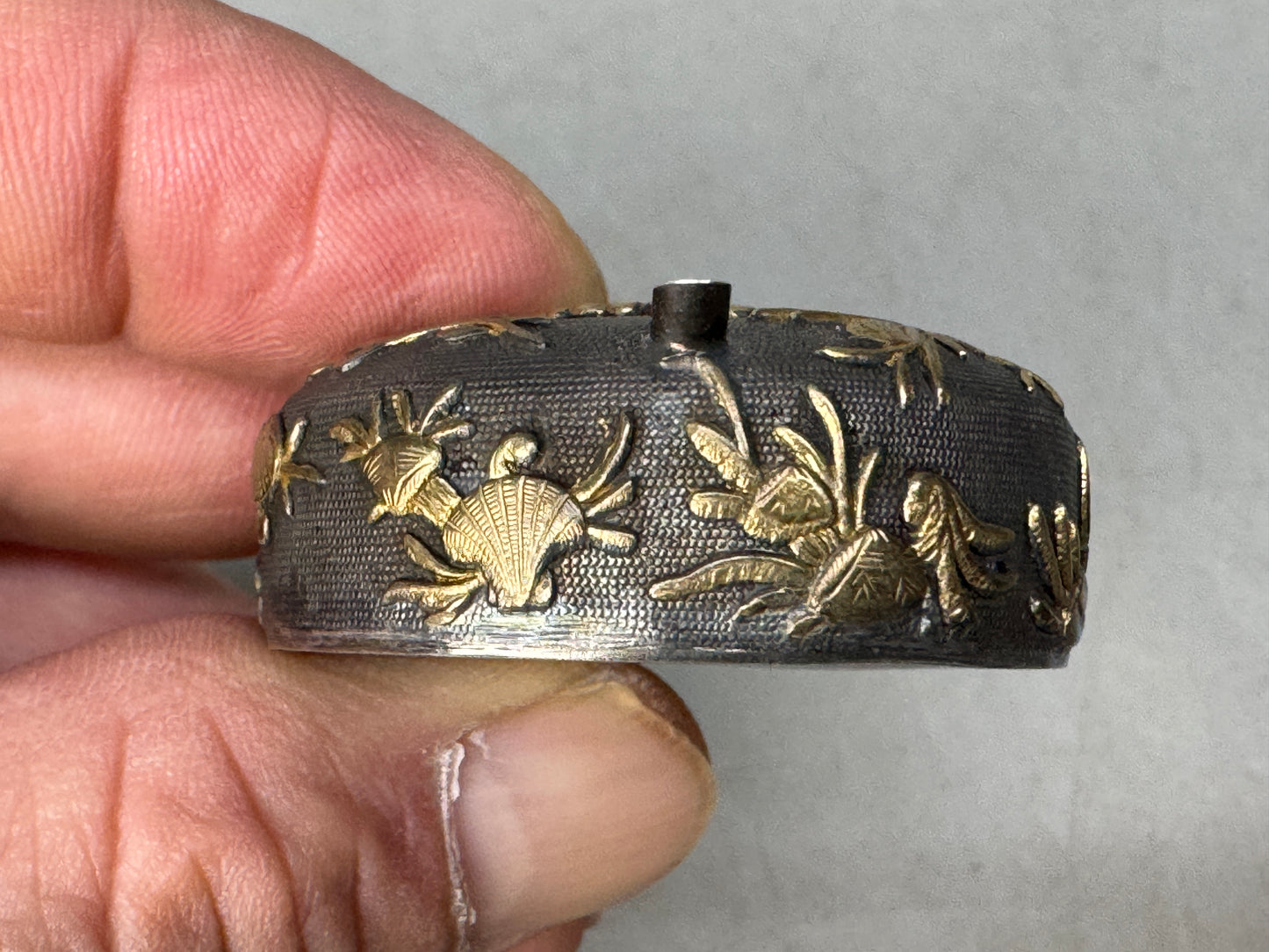 Y8633 SUITEKI Sterling silver water pot gold inlay stationery Japan antique