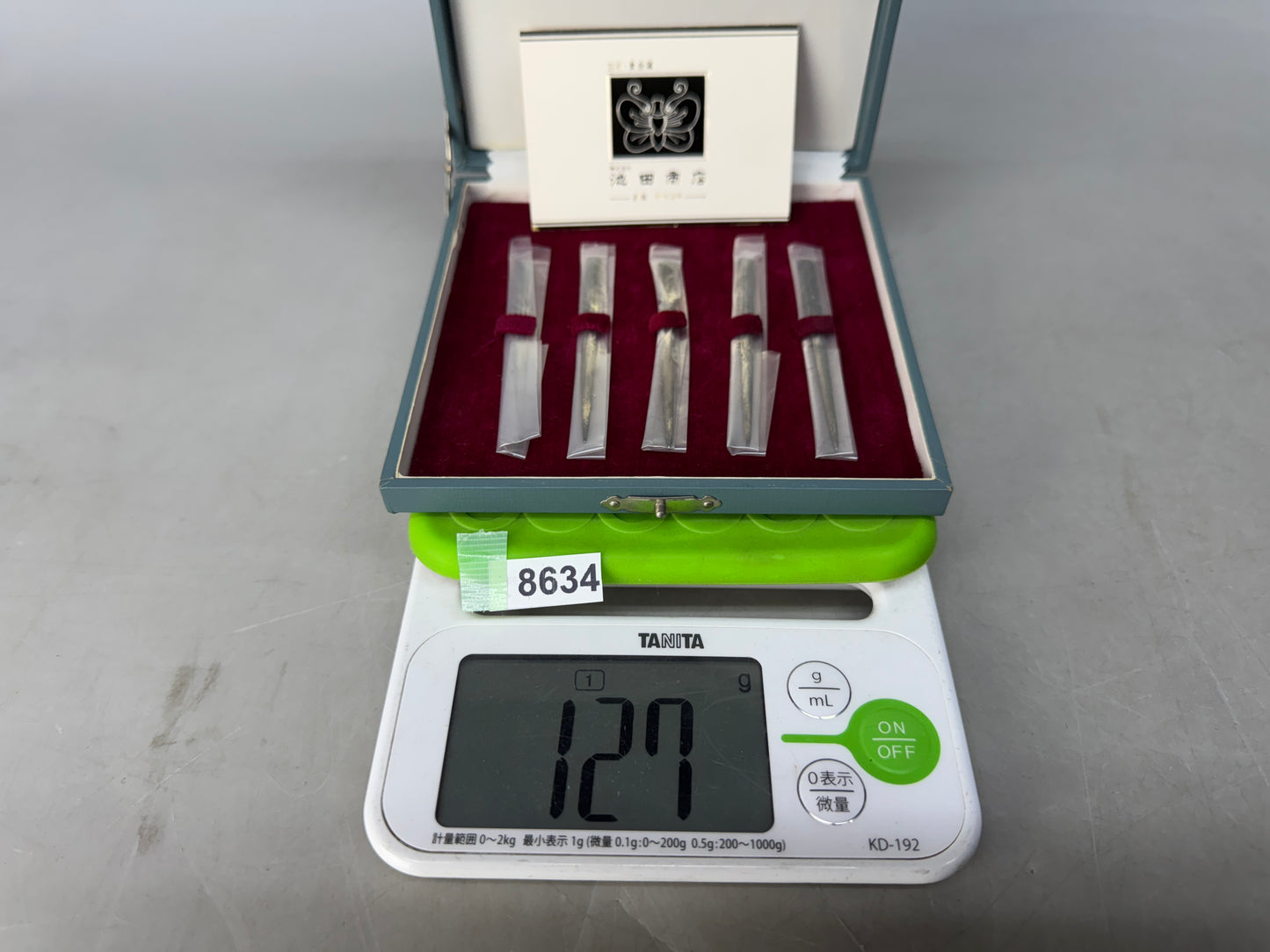 Y8634 FRUIT KNIFE Silver set of 5 signed box Japan antique cutlery kitchen table