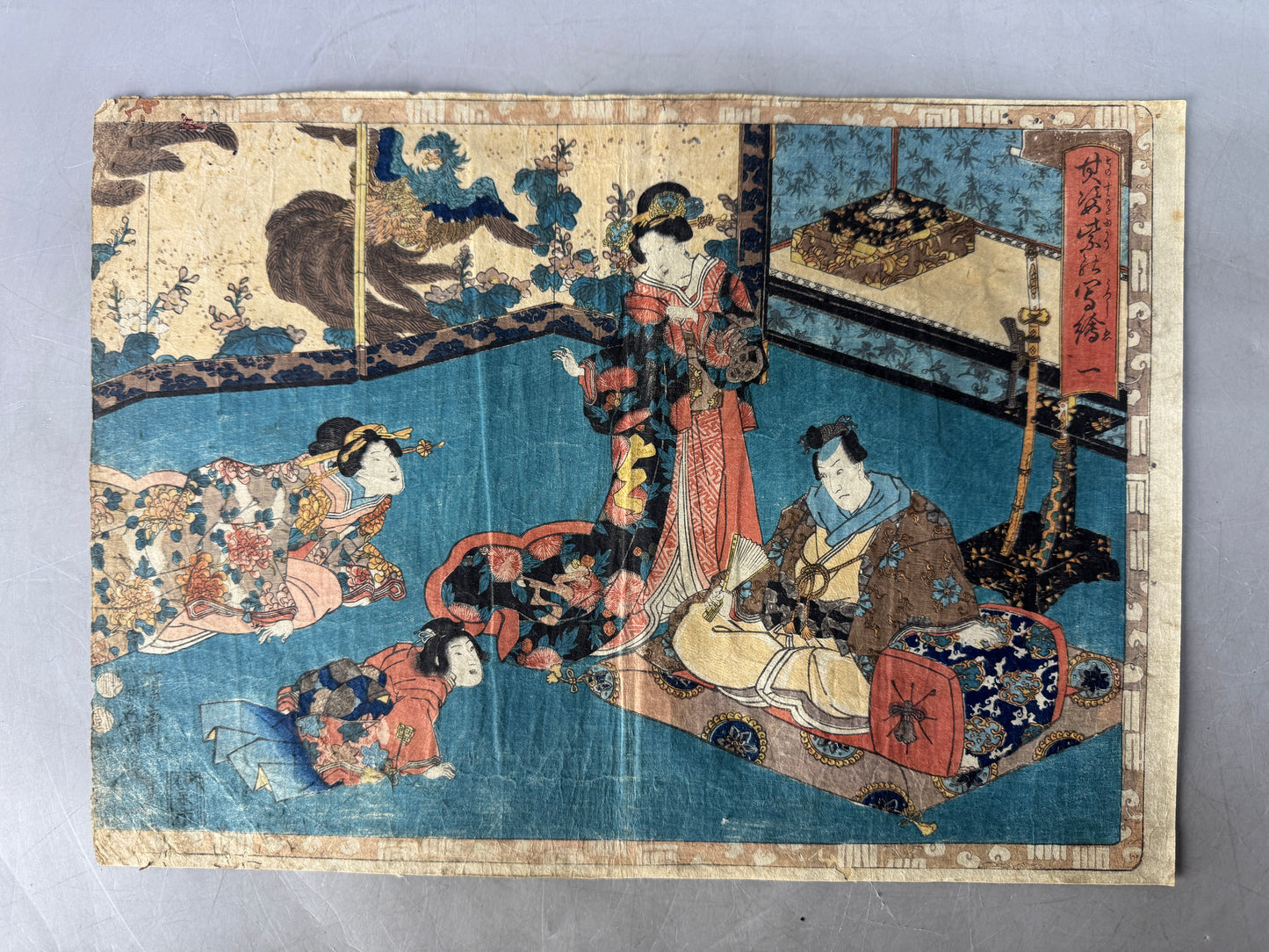 Y8636 WOODBLOCK PRINT Toyokuni one piece horizontal Japan Ukiyoe antique art