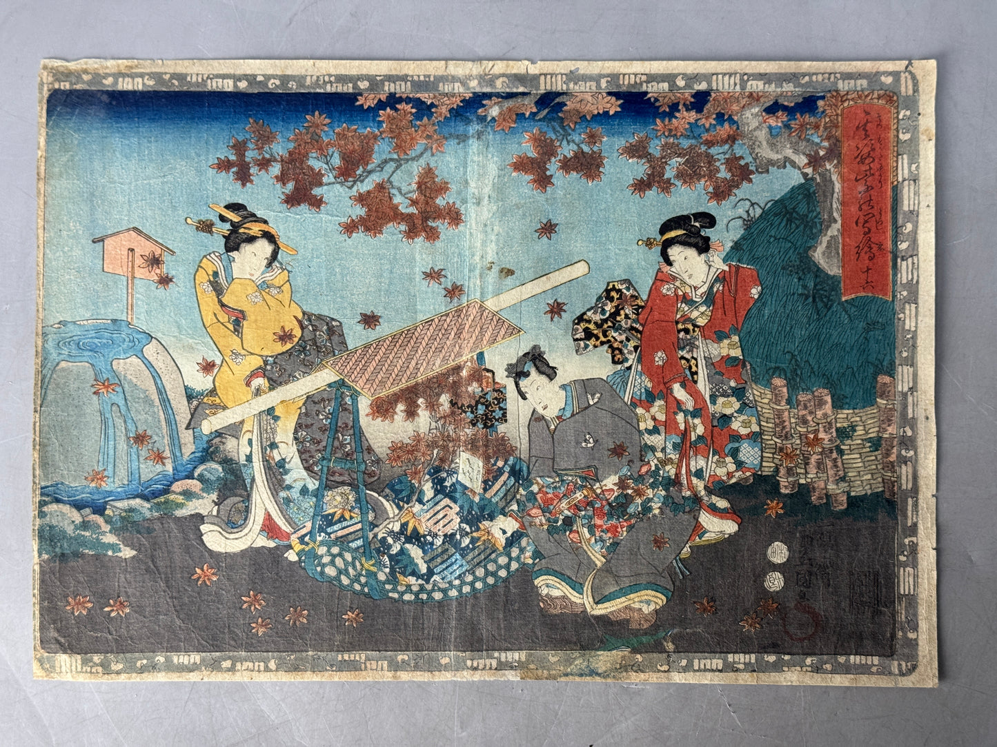 Y8638 WOODBLOCK PRINT Toyokuni one piece horizontal Japan Ukiyoe antique art