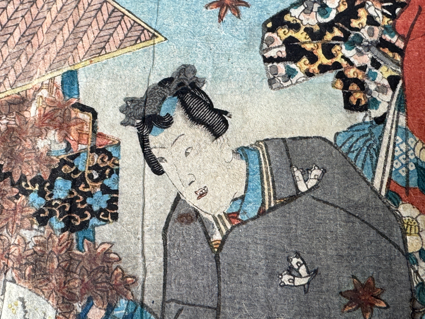 Y8638 WOODBLOCK PRINT Toyokuni one piece horizontal Japan Ukiyoe antique art
