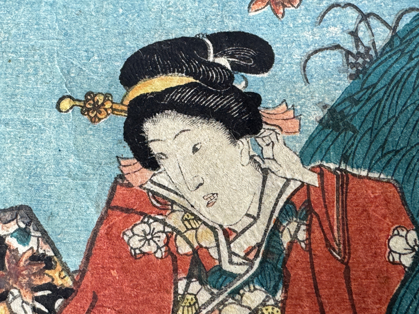 Y8638 WOODBLOCK PRINT Toyokuni one piece horizontal Japan Ukiyoe antique art