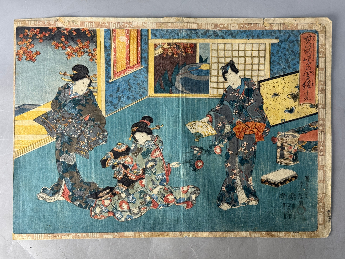 Y8639 WOODBLOCK PRINT Toyokuni one piece horizontal Japan Ukiyoe antique art