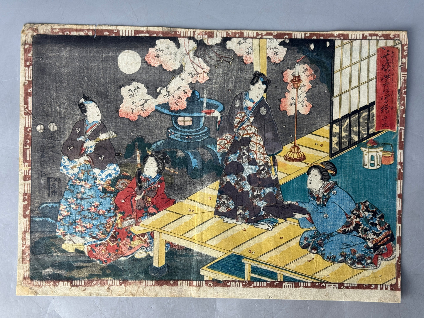 Y8640 WOODBLOCK PRINT Toyokuni one piece horizontal Japan Ukiyoe antique art