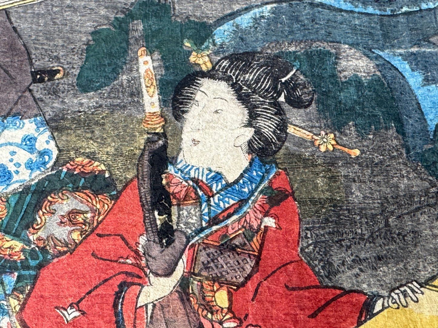 Y8640 WOODBLOCK PRINT Toyokuni one piece horizontal Japan Ukiyoe antique art