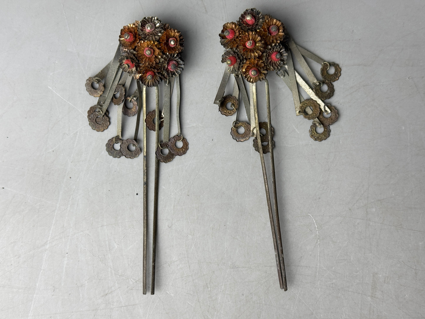 Y8641 KANZASHI Birabira hair stick hairpin metalwork Japan antique kimono