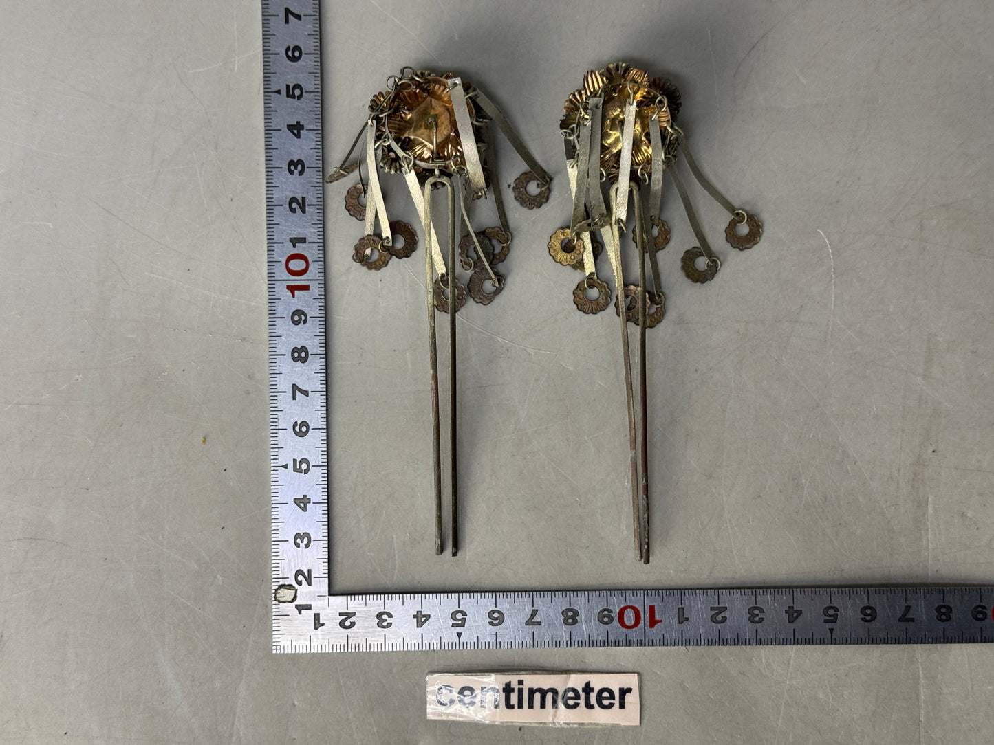 Y8641 KANZASHI Birabira hair stick hairpin metalwork Japan antique kimono