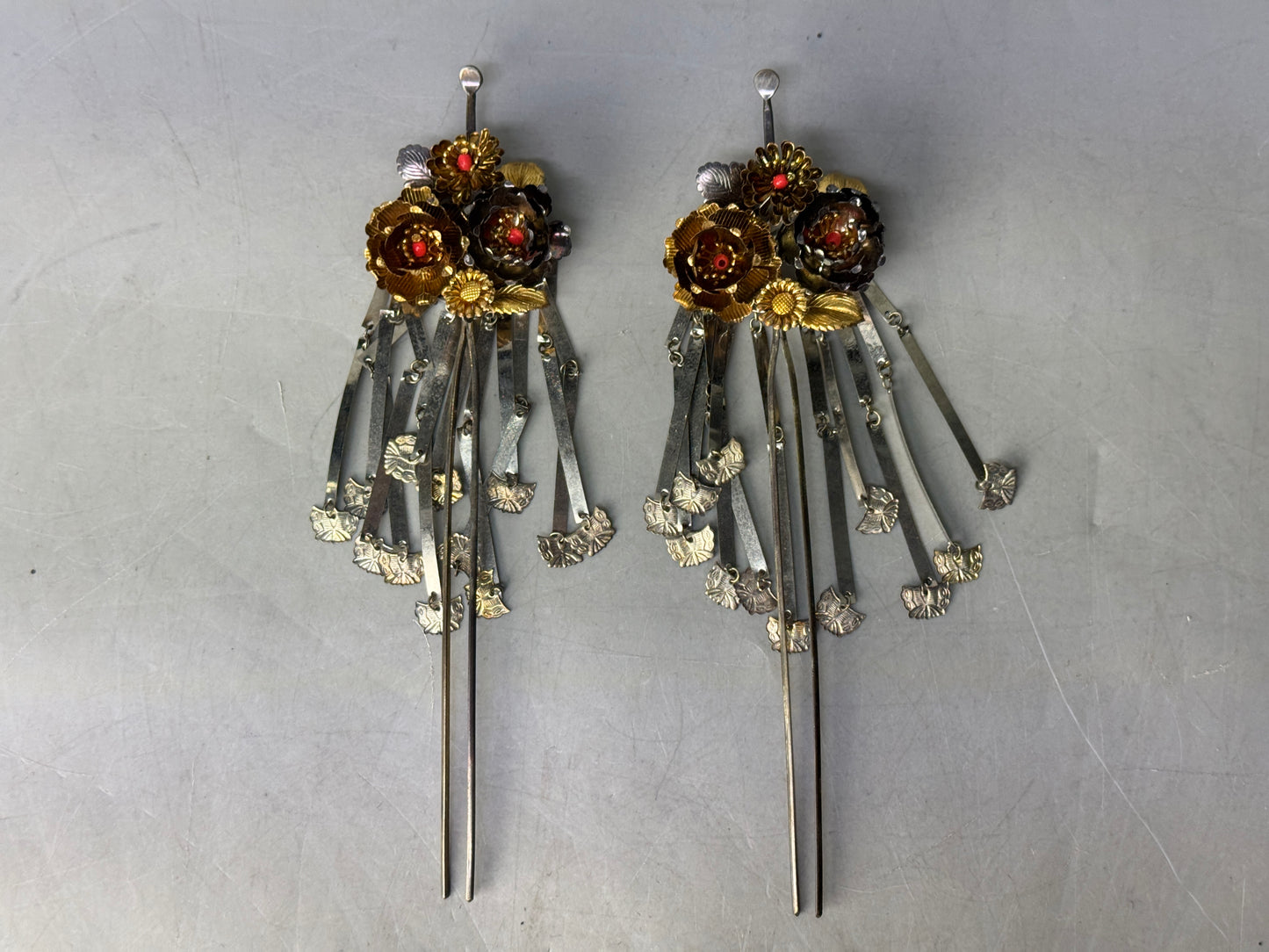 Y8642 KANZASHI Birabira hair stick hairpin metalwork Japan antique kimono