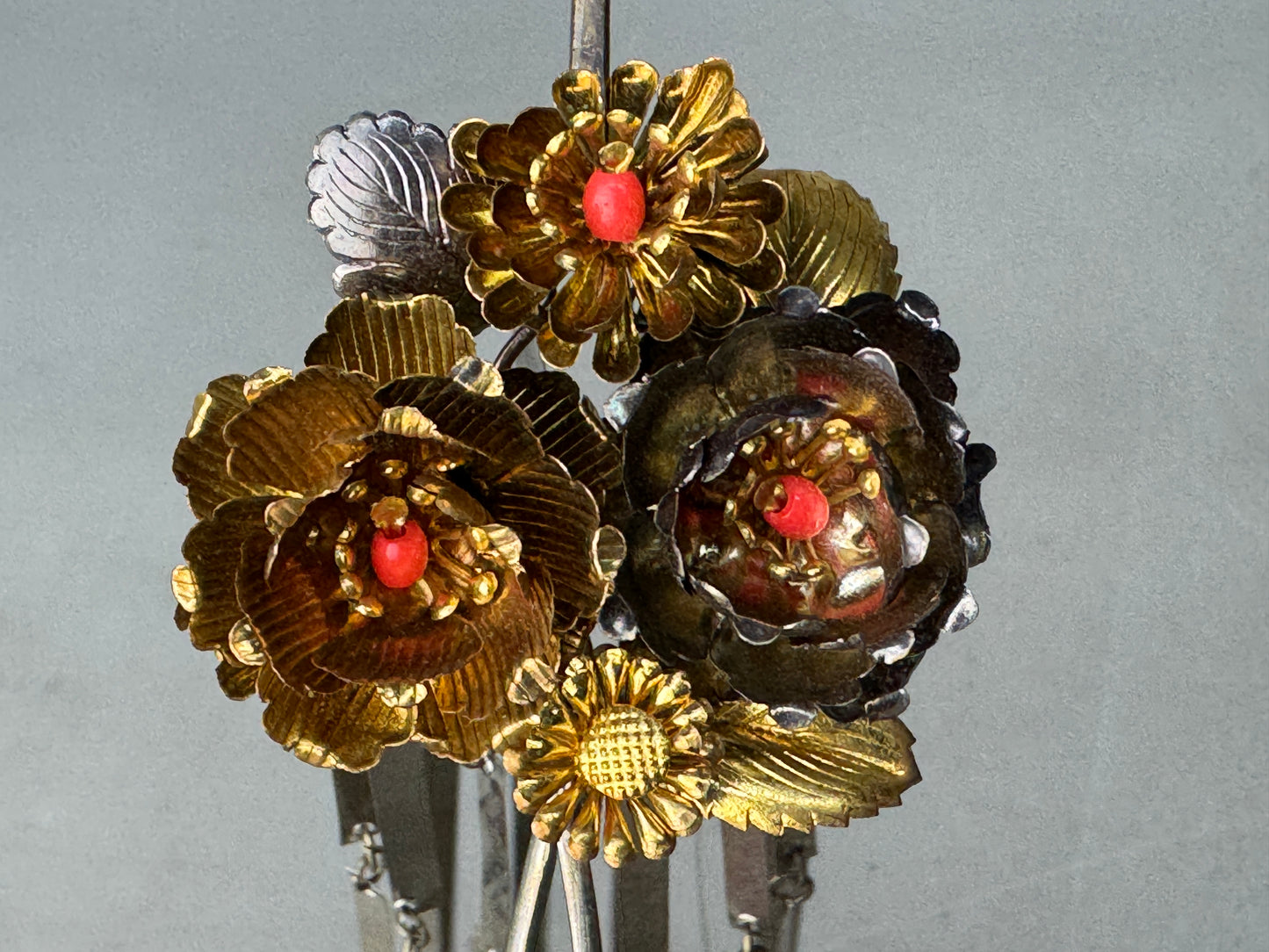 Y8642 KANZASHI Birabira hair stick hairpin metalwork Japan antique kimono