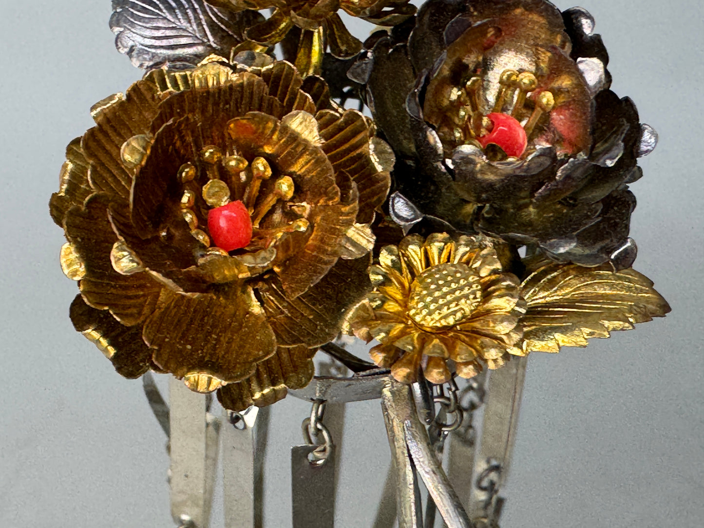 Y8642 KANZASHI Birabira hair stick hairpin metalwork Japan antique kimono