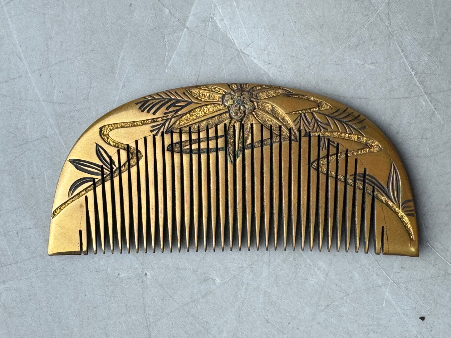 Y8643 KOUGAI Makie comb hairpin hair stick box Japan antique kimono accessory