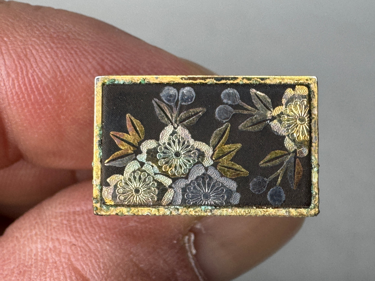 Y8644 OBIDOME Higo inlay sash clip tie pin cufflinks box Japan antique kimono