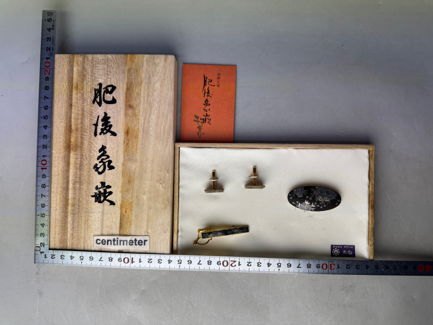 Y8644 OBIDOME Higo inlay sash clip tie pin cufflinks box Japan antique kimono