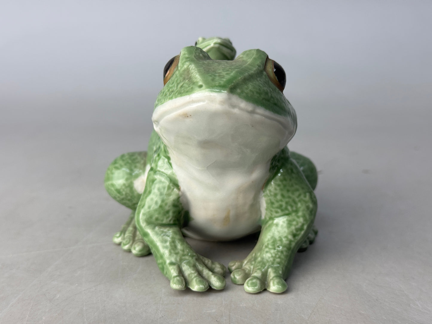 Y8648 OKIMONO Shigaraki-ware Frog figurine green Japan antique decor interior