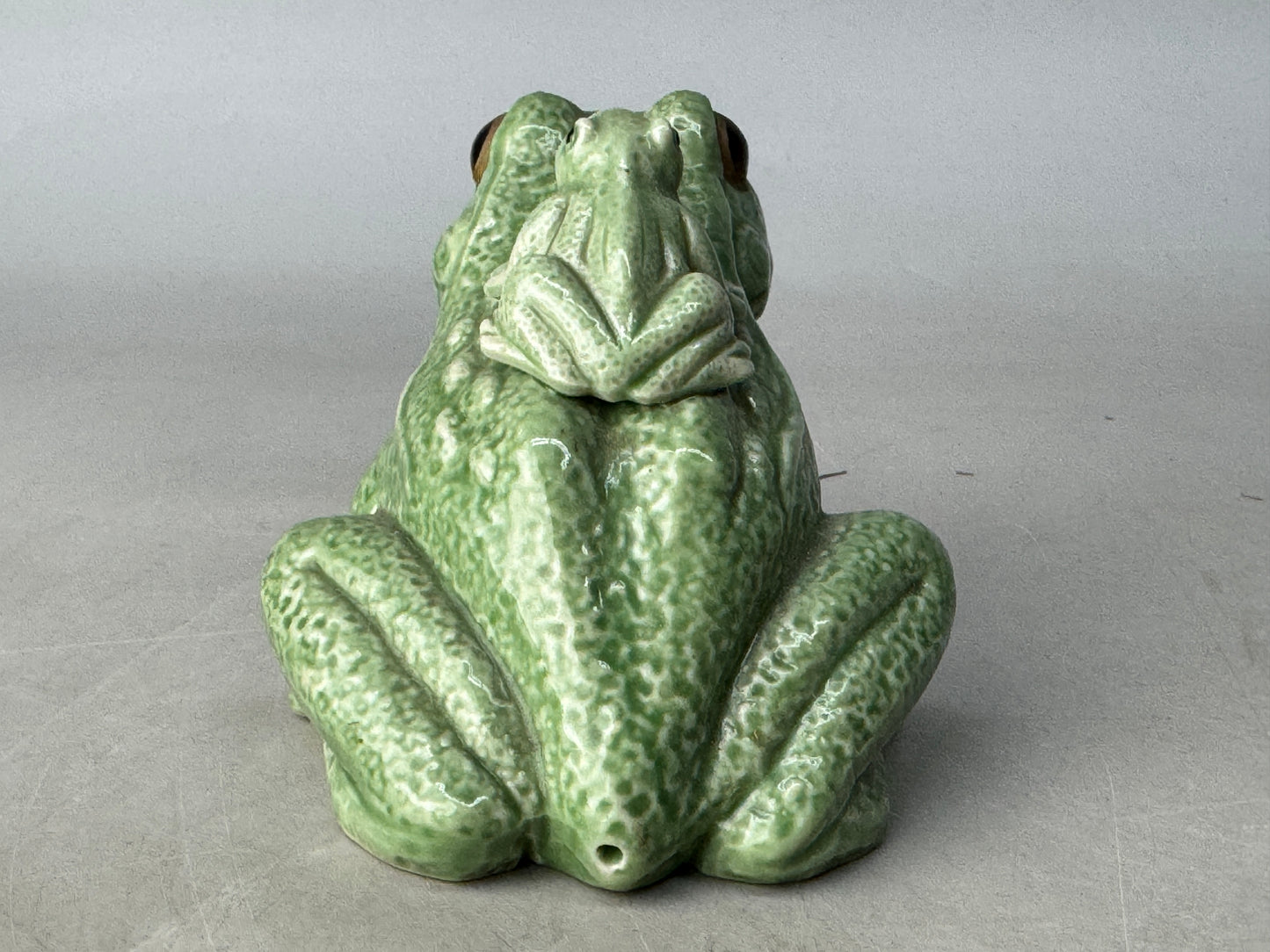 Y8648 OKIMONO Shigaraki-ware Frog figurine green Japan antique decor interior