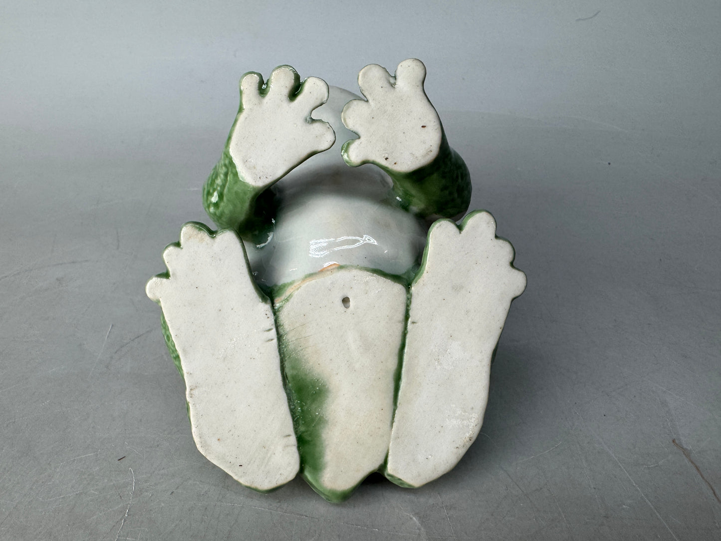 Y8648 OKIMONO Shigaraki-ware Frog figurine green Japan antique decor interior