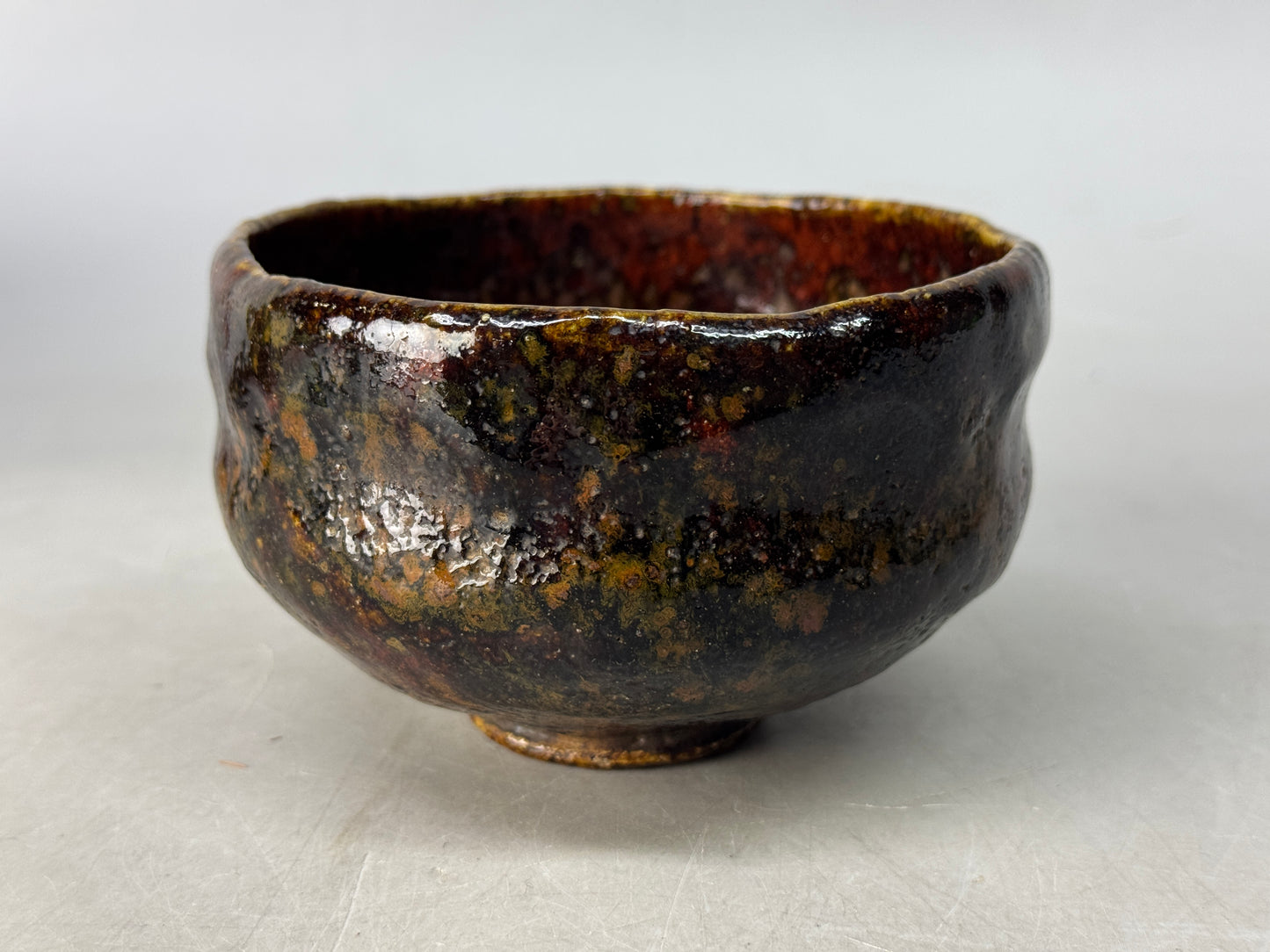 Y8651 CHAWAN Raku-ware bowl signed box Japan antique tea ceremony teacup cup