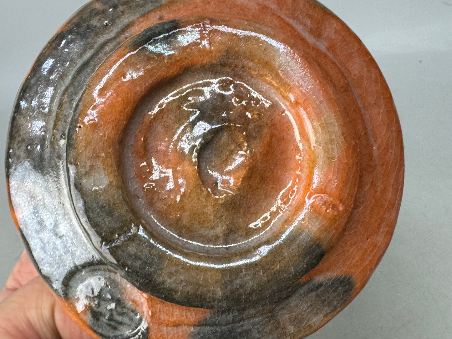 Y8655 CHAWAN Raku-ware red tube bowl signed box Japan antique tea ceremony cup