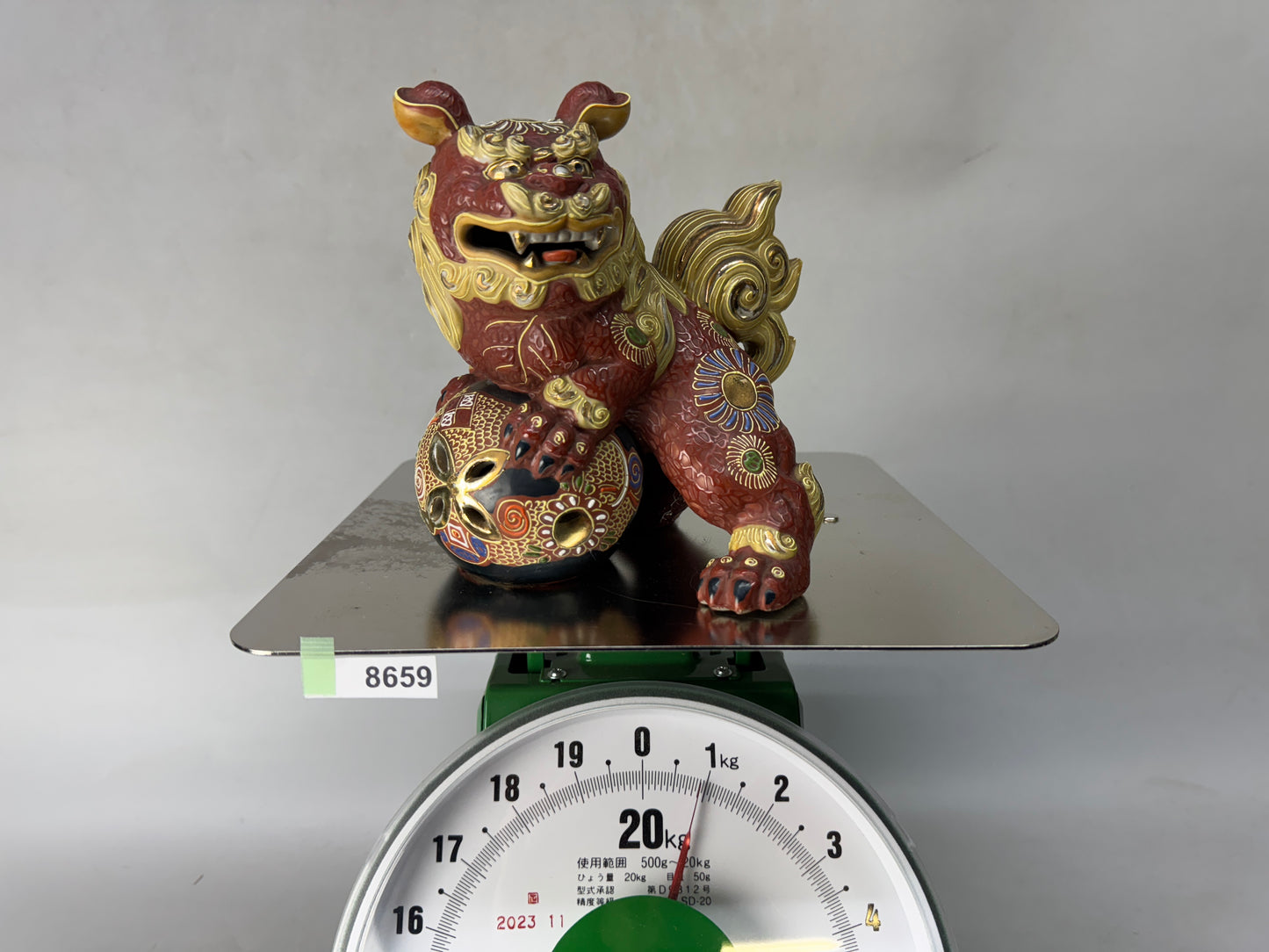 Y8659 OKIMONO Kutani-ware Lion figurine sgined color picture Japan antique decor