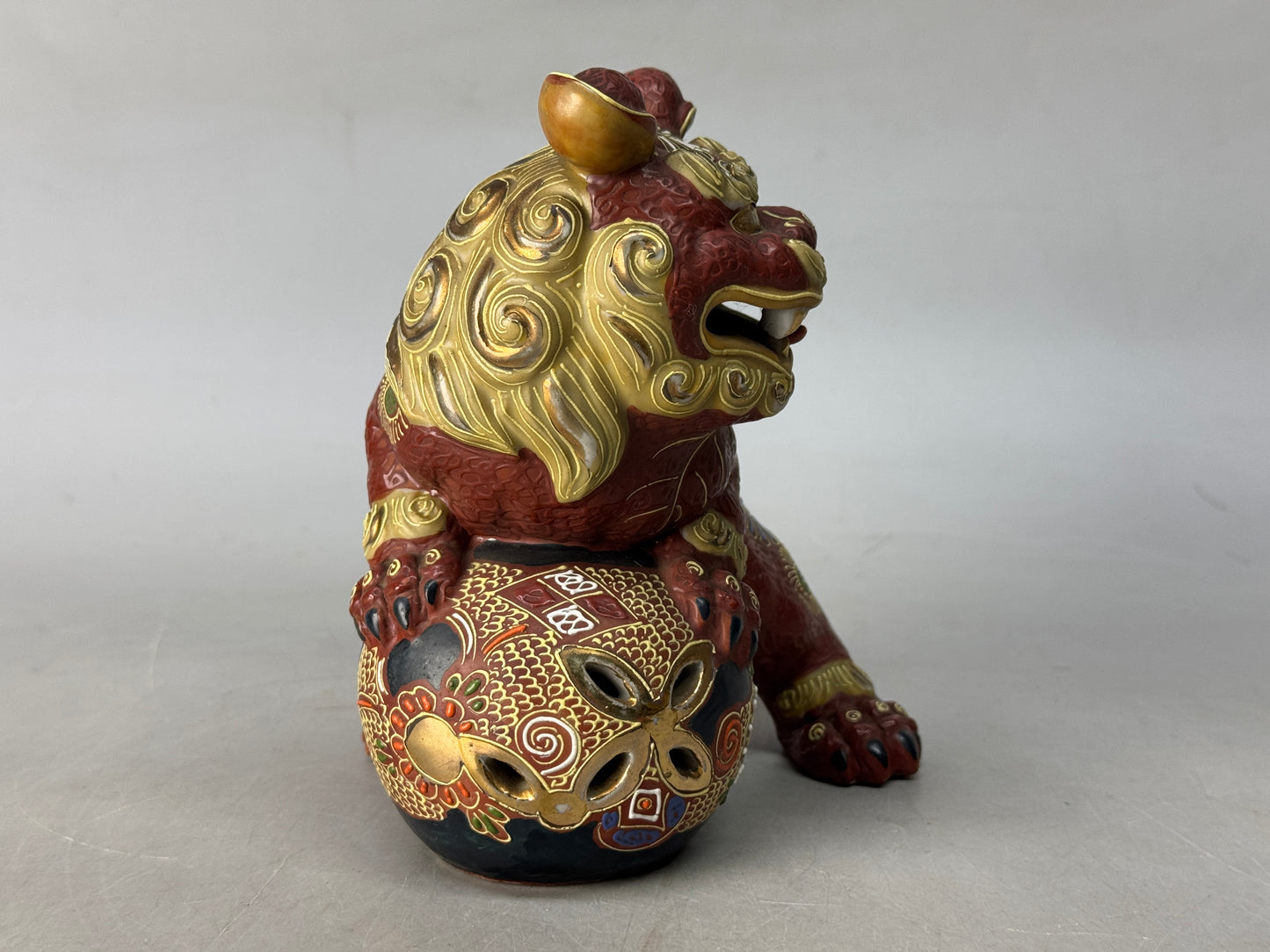 Y8659 OKIMONO Kutani-ware Lion figurine sgined color picture Japan antique decor