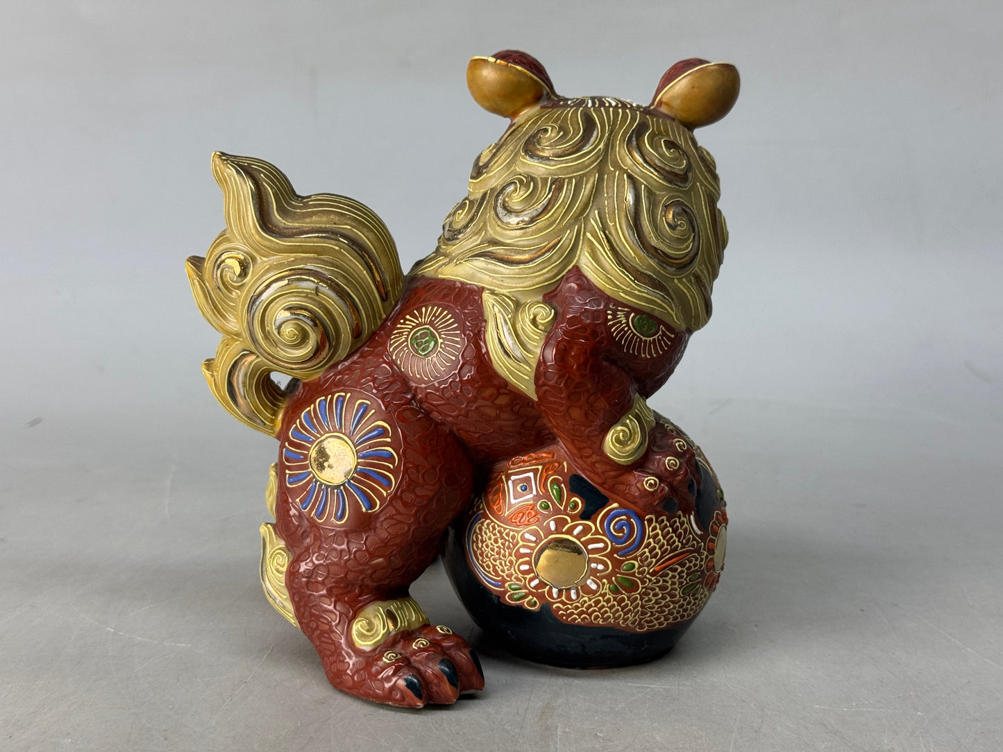 Y8659 OKIMONO Kutani-ware Lion figurine sgined color picture Japan antique decor