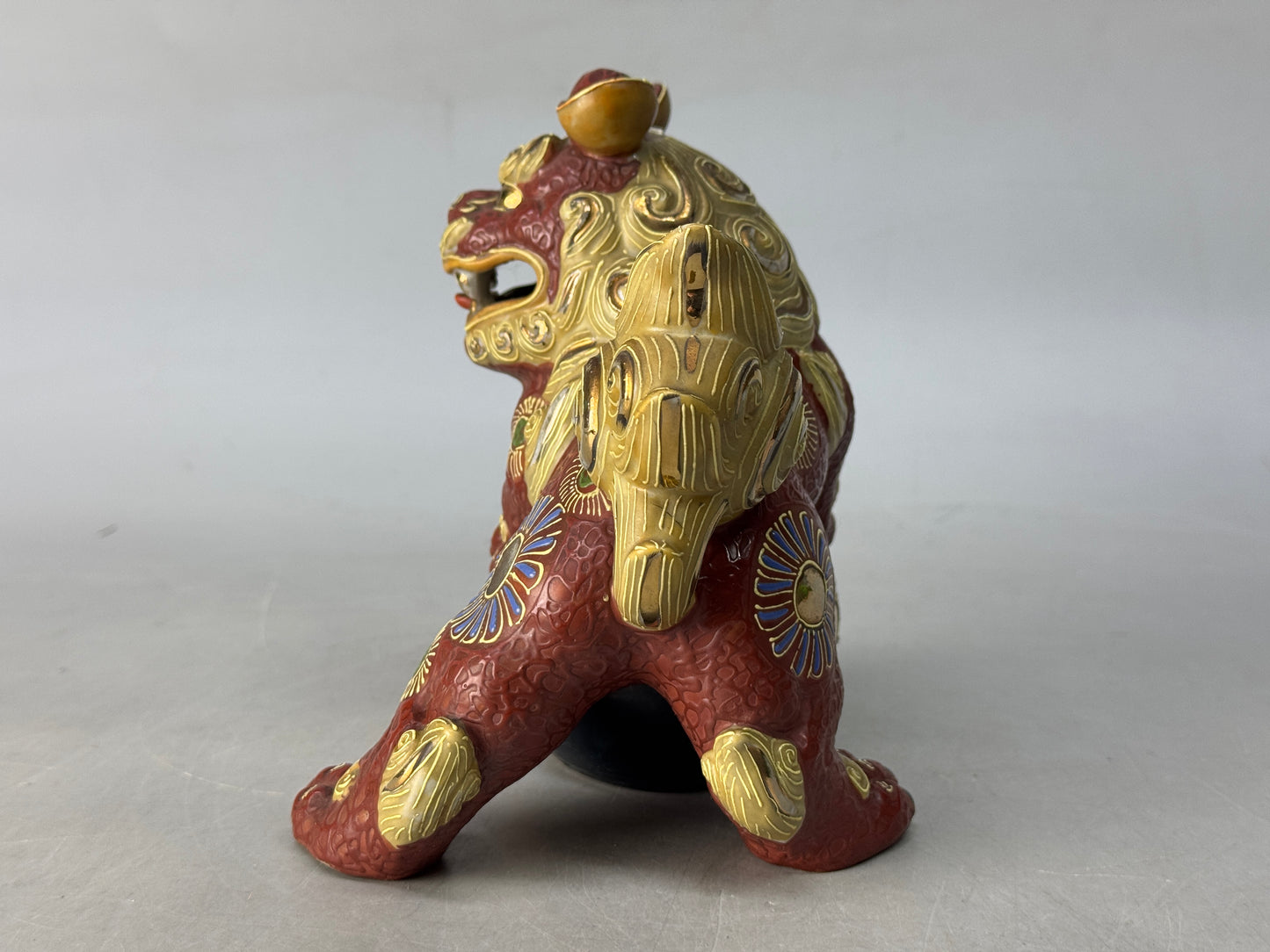 Y8659 OKIMONO Kutani-ware Lion figurine sgined color picture Japan antique decor