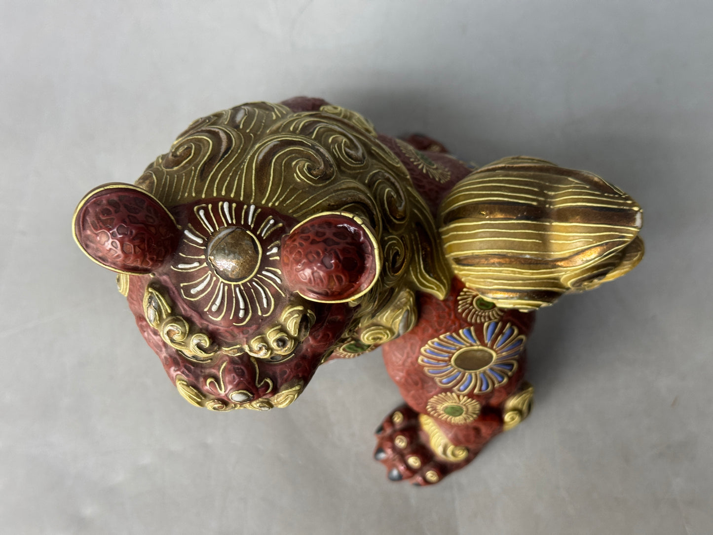 Y8659 OKIMONO Kutani-ware Lion figurine sgined color picture Japan antique decor