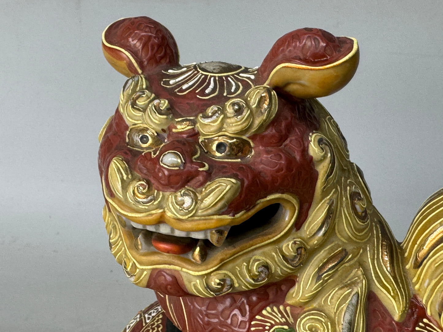 Y8659 OKIMONO Kutani-ware Lion figurine sgined color picture Japan antique decor