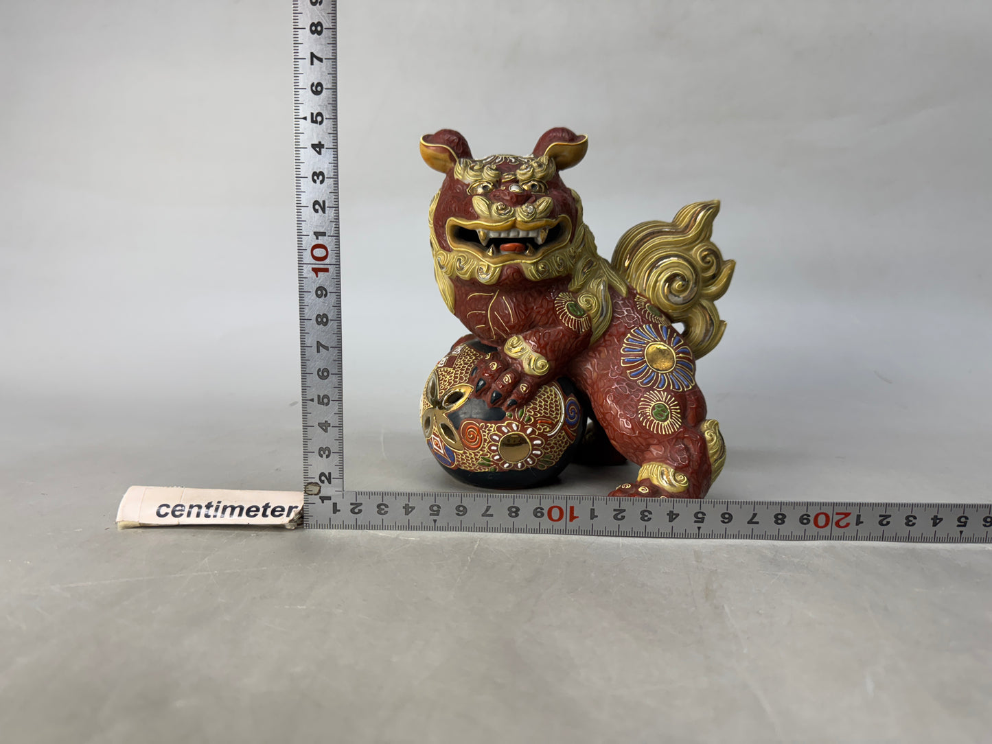 Y8659 OKIMONO Kutani-ware Lion figurine sgined color picture Japan antique decor
