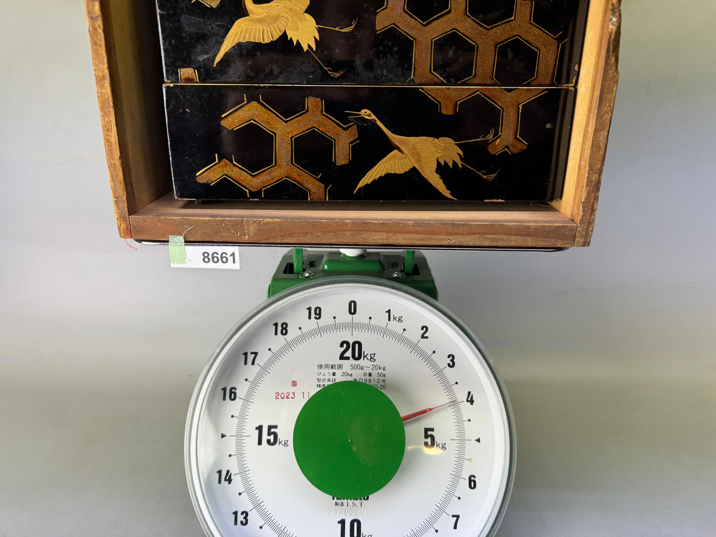 Y8661 BOX Tiered food container Crane Makie lacquerware Japan antique kitchen