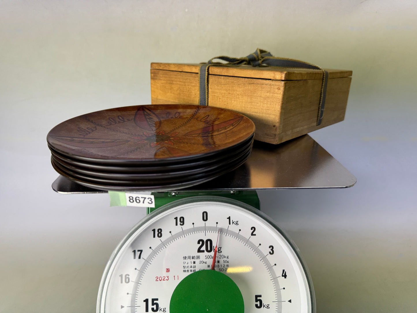 Y8673 DISH Wajima lacquer Serving plate set of 5 signed box Japan antique