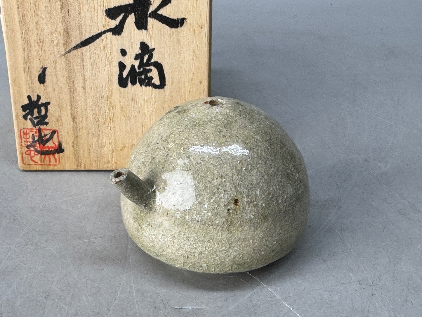 Y8675 SUITEKI Mino-ware stationery suzuri water pot signed box Japan antique