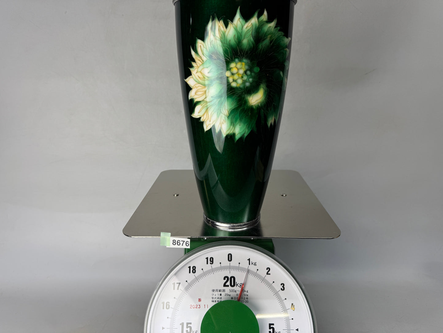 Y8676 FLOWER VASE Cloisonne green Japan ikebana floral arrangement interior