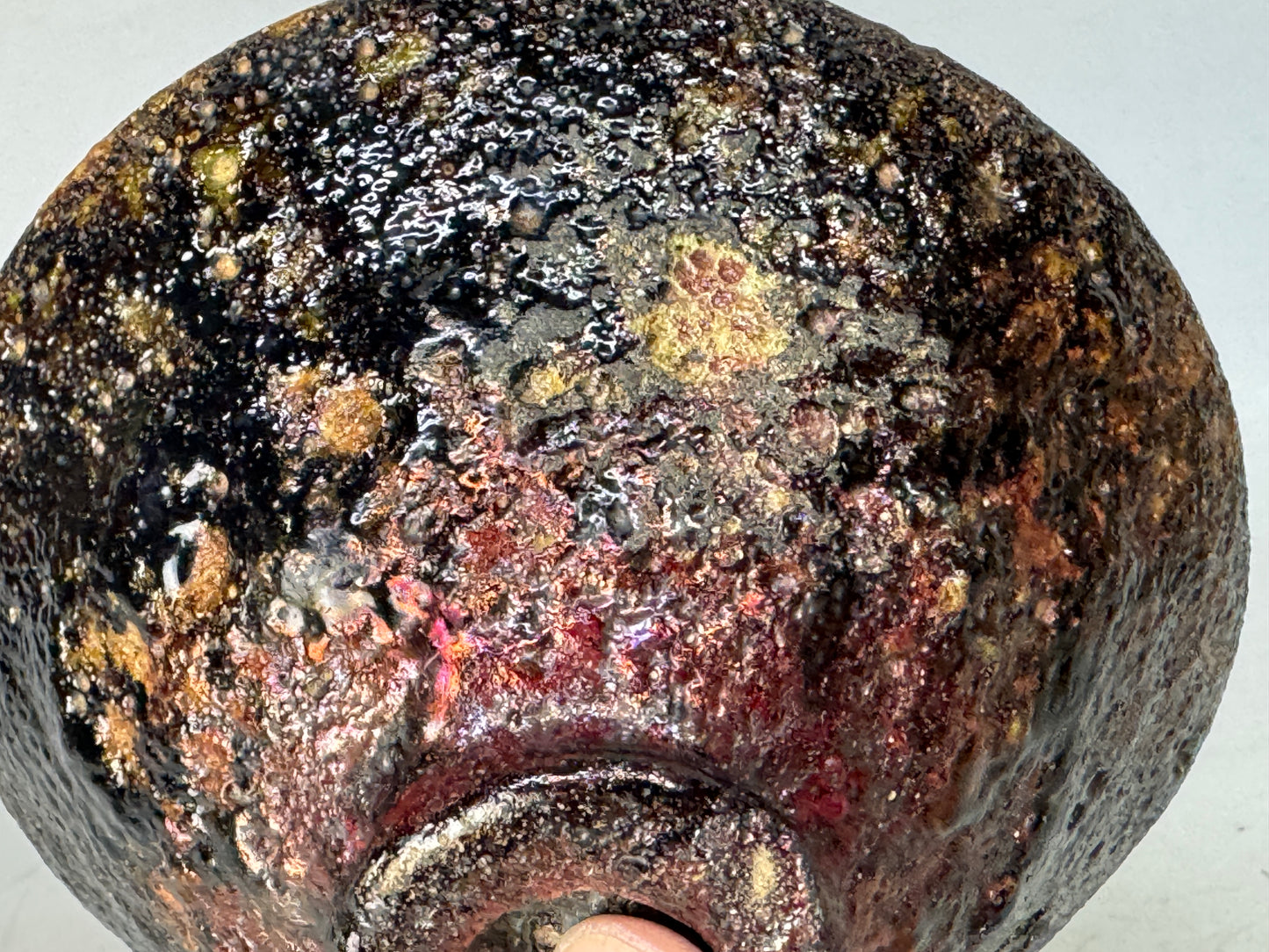 Y8684 CHAWAN Raku-ware flat bowl signed box Japan antique tea ceremony teacup