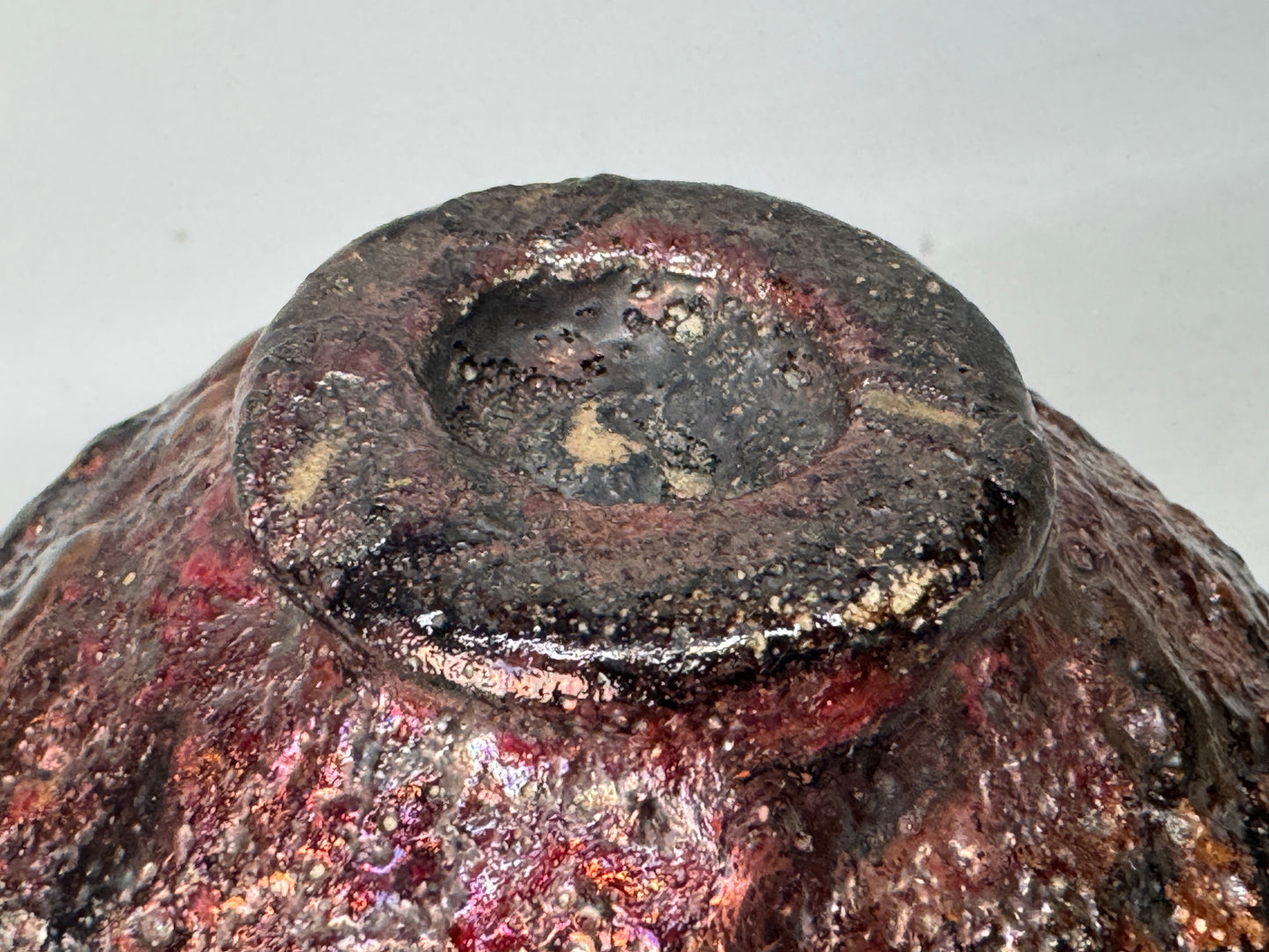 Y8684 CHAWAN Raku-ware flat bowl signed box Japan antique tea ceremony teacup