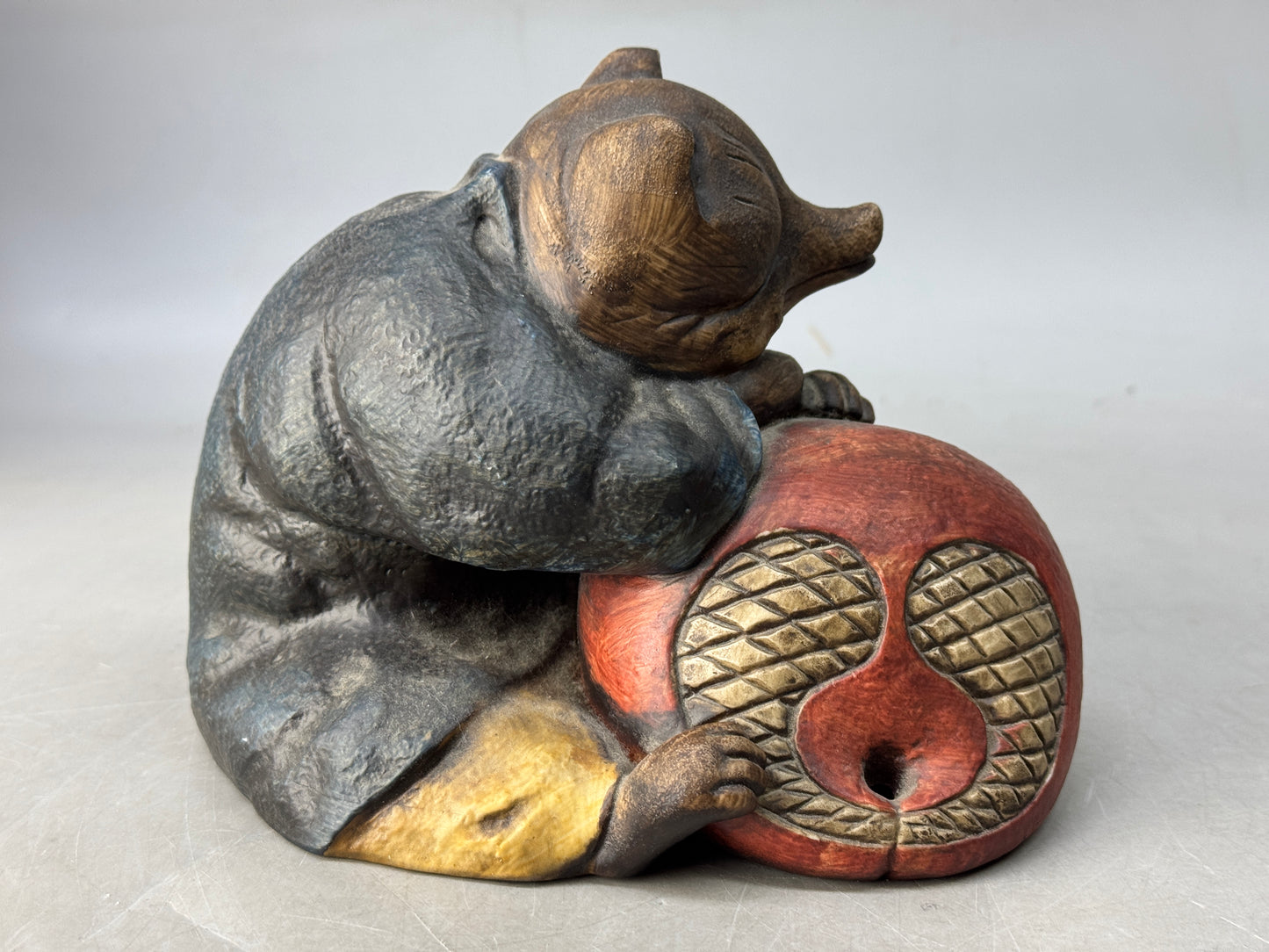 Y8686 OKIMONO Seto-ware Raccoon figurine signed box Japan antique decor interior