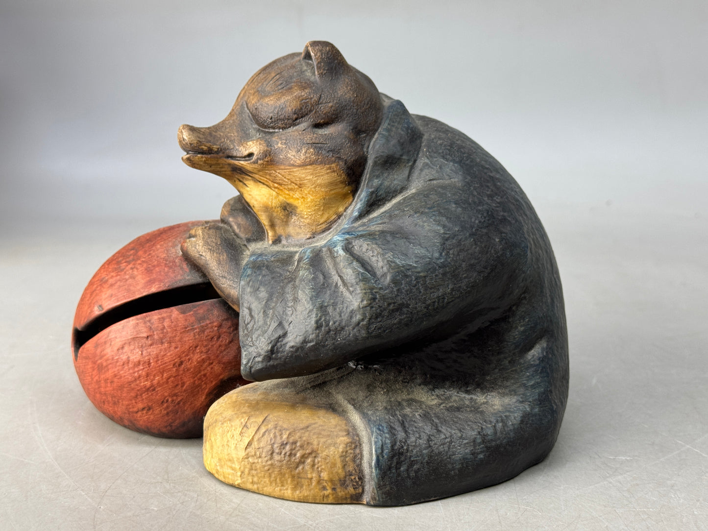 Y8686 OKIMONO Seto-ware Raccoon figurine signed box Japan antique decor interior