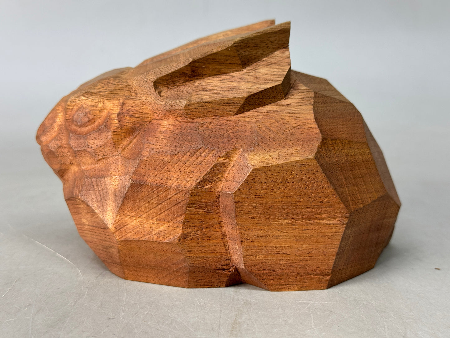 Y8687 OKIMONO wood carving Rabbit figurine signed box Japan antique interior