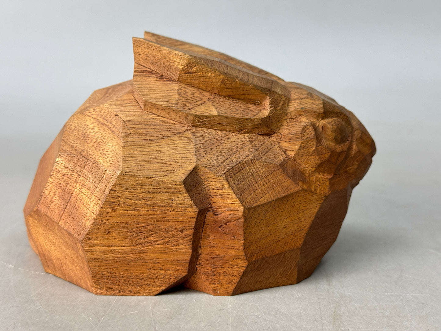 Y8687 OKIMONO wood carving Rabbit figurine signed box Japan antique interior