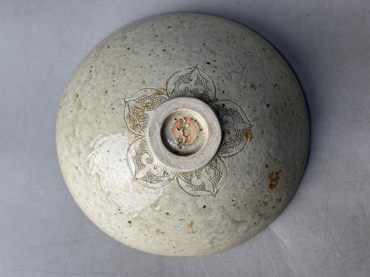 Y8695 CHAWAN Hakeme brushmark flat bowl signed Japan tea ceremony modern art