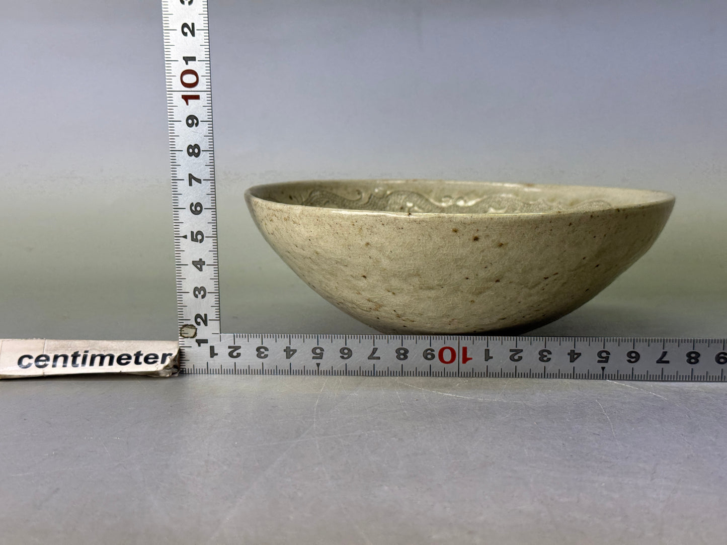 Y8695 CHAWAN Hakeme brushmark flat bowl signed Japan tea ceremony modern art