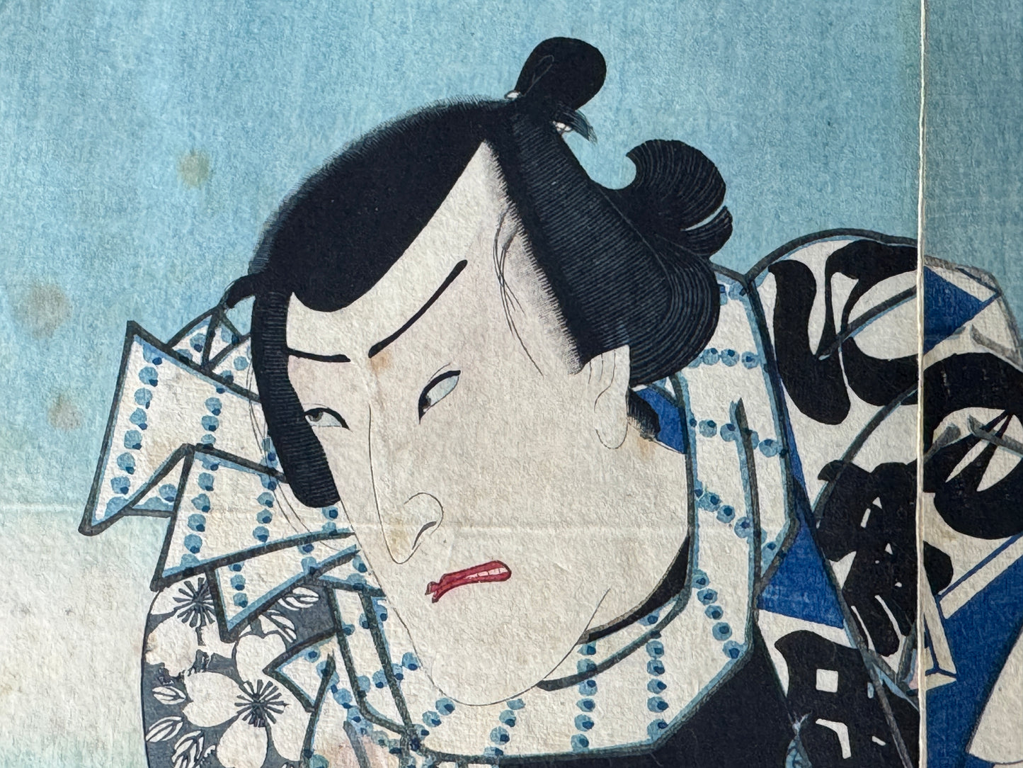 Y8696 WOODBLOCK PRINT Kuniaki triptych Tattoo Kabuki actor Japan Ukiyoe antique
