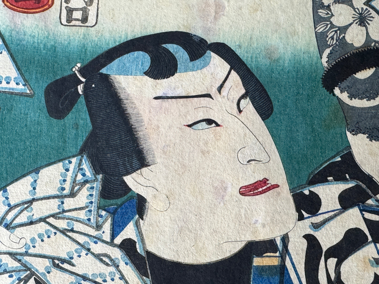 Y8696 WOODBLOCK PRINT Kuniaki triptych Tattoo Kabuki actor Japan Ukiyoe antique