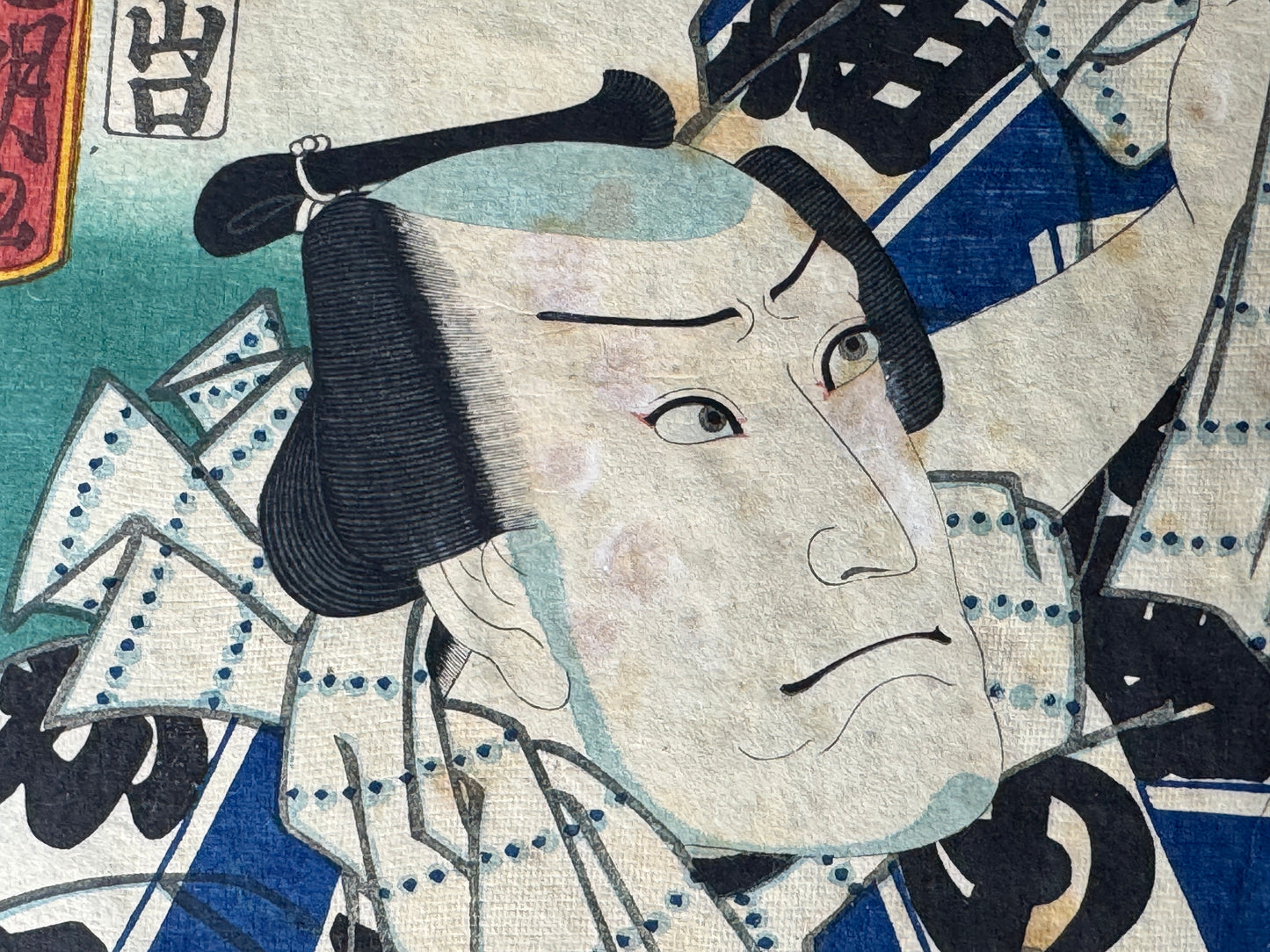 Y8696 WOODBLOCK PRINT Kuniaki triptych Tattoo Kabuki actor Japan Ukiyoe antique