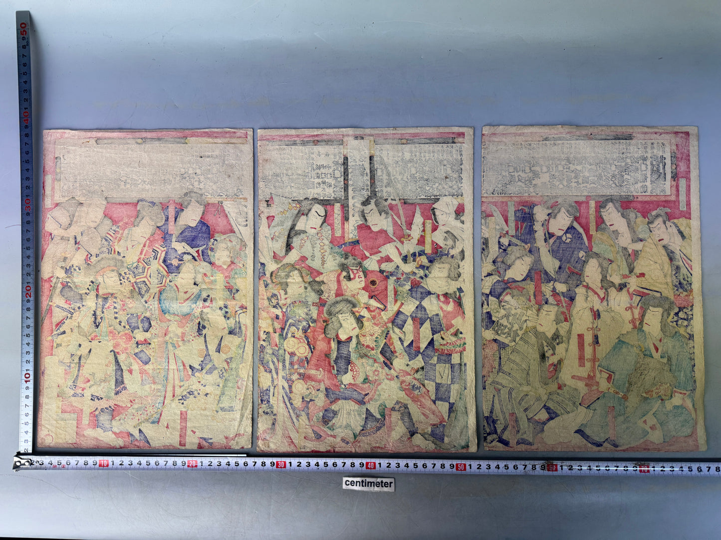 Y8697 WOODBLOCK PRINT Kunichika triptych Kabuki actor Japan Ukiyoe antique art