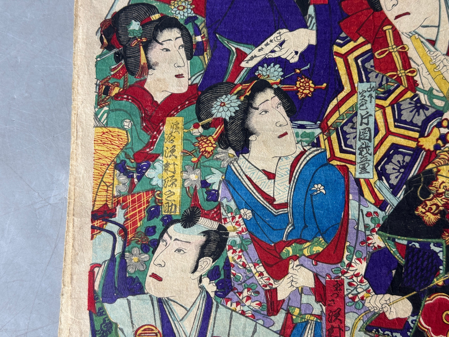 Y8697 WOODBLOCK PRINT Kunichika triptych Kabuki actor Japan Ukiyoe antique art