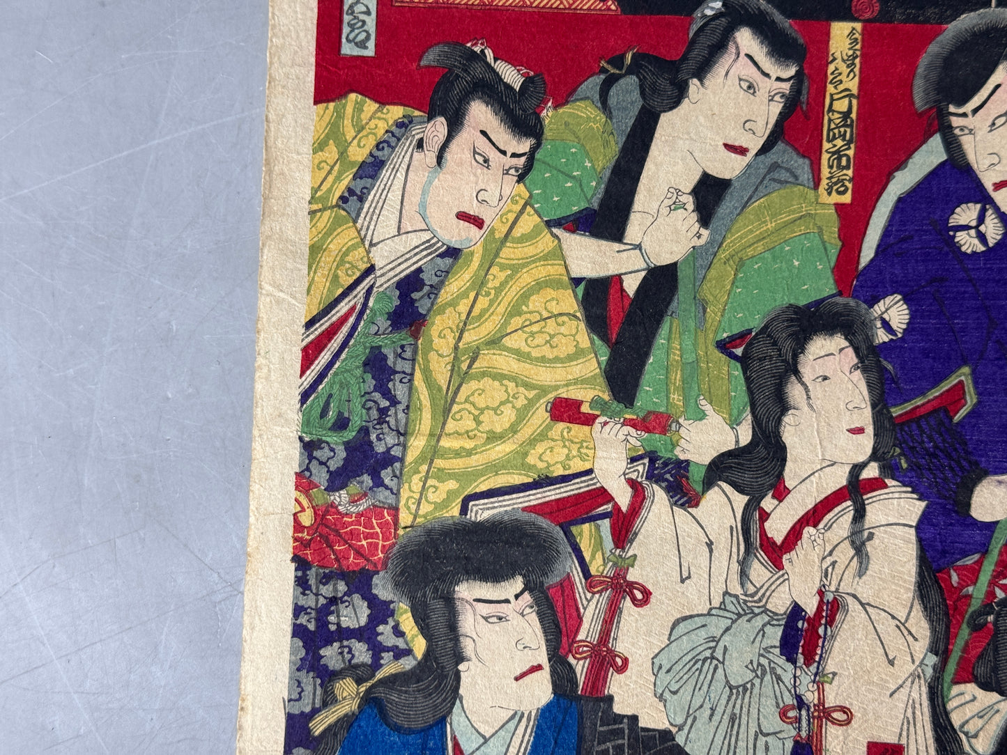 Y8697 WOODBLOCK PRINT Kunichika triptych Kabuki actor Japan Ukiyoe antique art